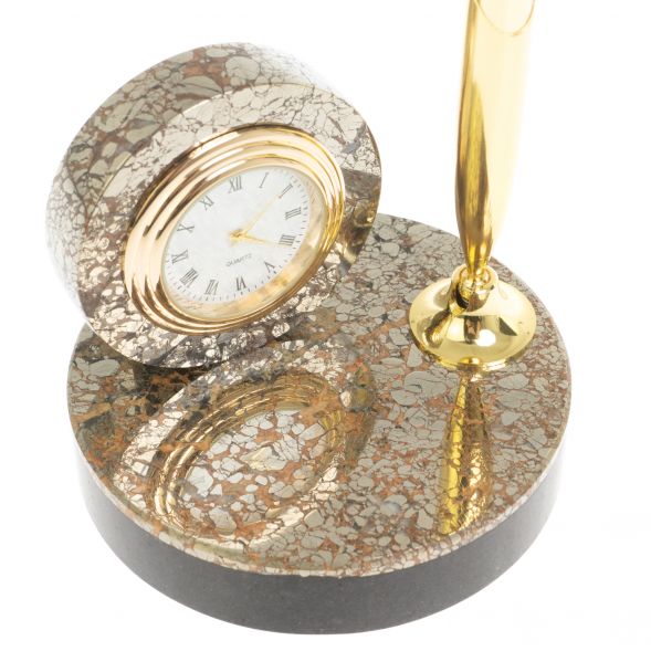 Подставка под ручку с часами &amp;quot;Сияние&amp;quot; из пирита 8,5х8,5х21 см 127226