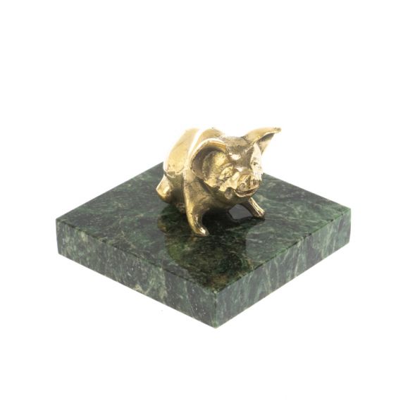 Статуэтка &amp;quot;Поросенок сидит&amp;quot; шабровский змеевик бронза 128174