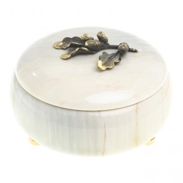 Шкатулка круглая &amp;quot;Желуди&amp;quot; камень мрамор 15х15х8 см 123581