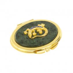 Зеркальце овальное из змеевика с круглой ящерицей цвет золото