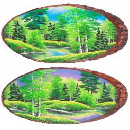 Панно на срезе дерева &amp;quot;Лето&amp;quot; горизонтальное 65-70 см каменная крошка