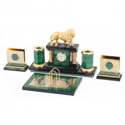 Настольный набор &amp;quot;Лев&amp;quot; малахит долерит