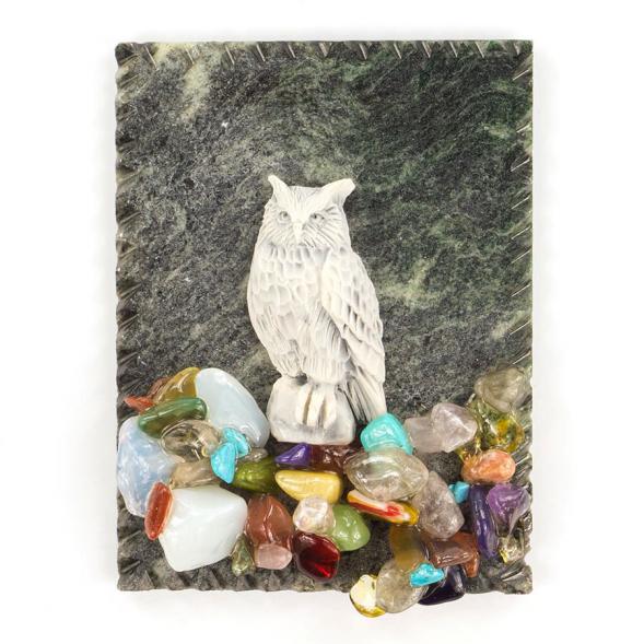 Магнит &amp;quot;Филин&amp;quot; змеевик мрамолит самоцветы 119490