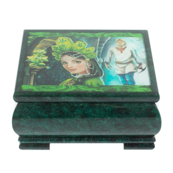 Шкатулка &amp;quot;Хозяйка медной горы и Данила мастер&amp;quot; из змеевика 18х18х8 см 128338