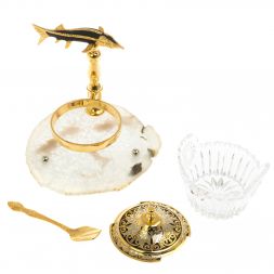 Икорница &amp;quot;Стерлядка&amp;quot; на ножке камень агат Златоуст