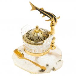 Икорница &amp;quot;Стерлядка&amp;quot; на ножке камень агат Златоуст