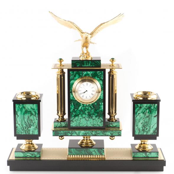 Письменный набор &amp;quot;Сенатор&amp;quot; с лампой камень малахит Златоуст 121154