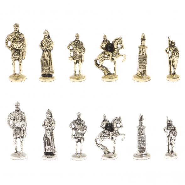 Шахматы деревянные с камнем &amp;quot;Русь&amp;quot; фигуры металлические 121346