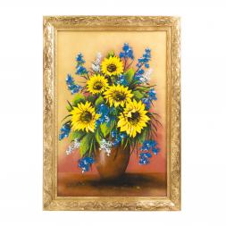 Картина из каменной крошки "Букет с подсолнухами" багет 49х69 см