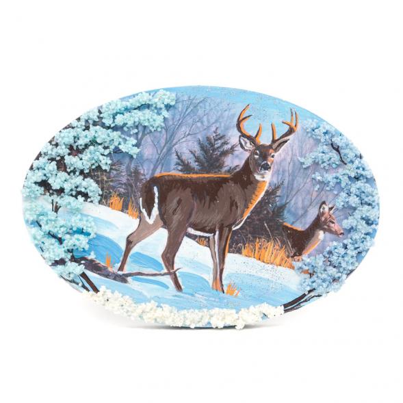 Панно из камня на подставке &amp;quot;Олени на снегу&amp;quot; 116896