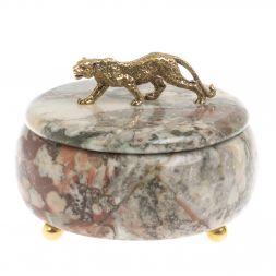Шкатулка круглая &amp;quot;Гепард&amp;quot; из креноида 15х15х12 см