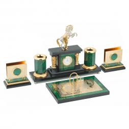 Настольный набор &amp;quot;Конь с попоной&amp;quot; малахит долерит