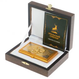 Металлическая визитница &amp;quot;Герб России&amp;quot; в подарочном футляре Златоуст