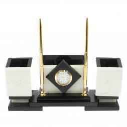 Настольный набор "Офисный" из мрамора с часами