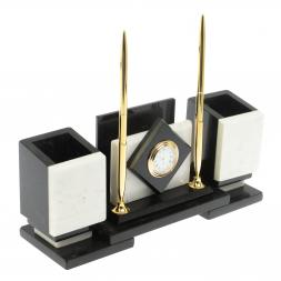 Настольный набор "Офисный" из мрамора с часами
