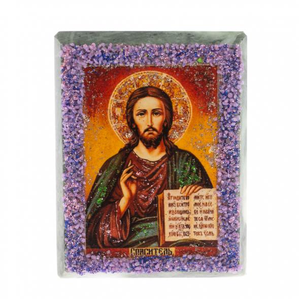 Икона настольная &amp;quot;Спаситель&amp;quot; камень змеевик 9х7,2х3 см 121444