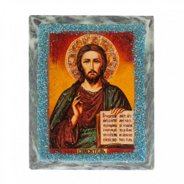 Икона настольная &amp;quot;Спаситель&amp;quot; камень змеевик 9х7,2х3 см 121444