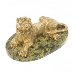 Статуэтка из бронзы &amp;quot;Лев на отдыхе&amp;quot; змеевик