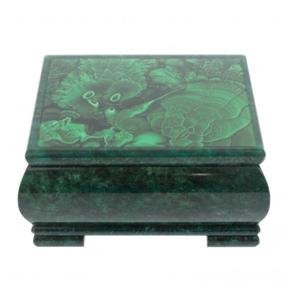 Шкатулка с иллюстрацией под малахит камень змеевик 18х18х8 см 128339