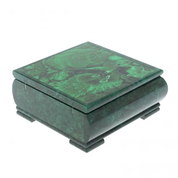 Шкатулка с иллюстрацией под малахит камень змеевик 18х18х8 см 128339