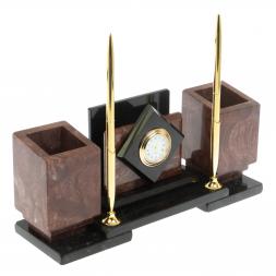 Настольный набор &amp;quot;Офисный&amp;quot; из лемезита с часами