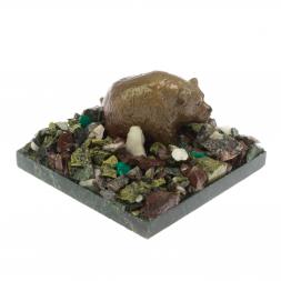 Сувенир &amp;quot;Мишка у камня&amp;quot; змеевик