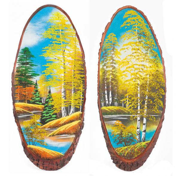 Панно на срезе дерева &amp;quot;Осень&amp;quot; вертикальное 65-70 см каменная крошка 111094