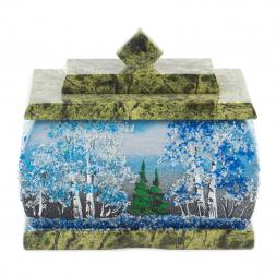 Шкатулка змеевик рисунок Зима 11х8х9,5 см