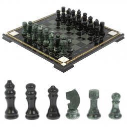 Шахматы "Турнирные" с багетом змеевик гранит