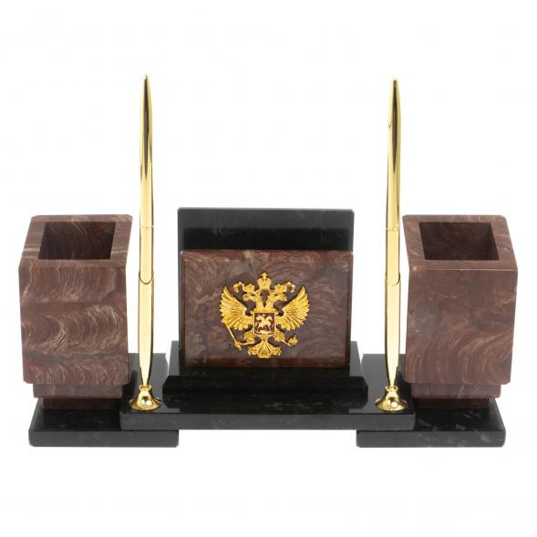 Настольный набор &amp;quot;Офисный&amp;quot; с гербом РФ из лемезита 129433