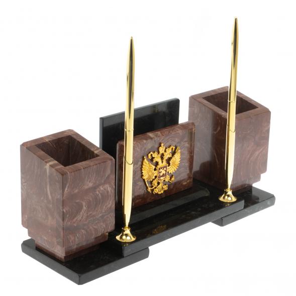 Настольный набор &amp;quot;Офисный&amp;quot; с гербом РФ из лемезита 129433