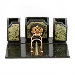 Письменный набор "Оптима" с гербом РФ камень змеевик