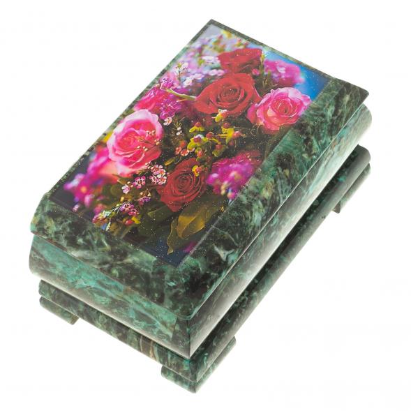 Шкатулка с иллюстрацией &amp;quot;Розы&amp;quot; камень змеевик 17,5х9,5х7,5 см 124018