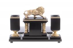 Настольный прибор "Рычащий лев" камень малахит