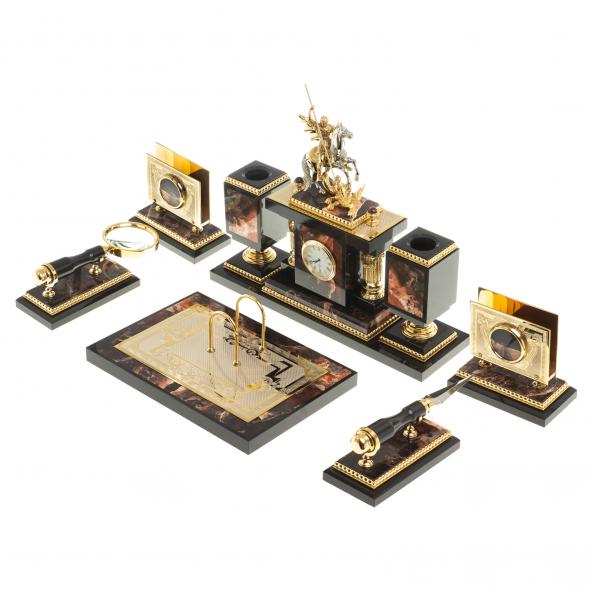 Настольный набор из камня яшма &amp;quot;Георгий Победоносец&amp;quot; 116474