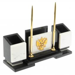 Настольный набор &amp;quot;Офисный&amp;quot; с гербом РФ из мрамора