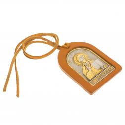 Оберег в машину с иконой &amp;quot;Спаситель&amp;quot; коричневая кожа Златоуст