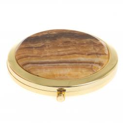 Зеркало круглое из камня оникс цвет золото