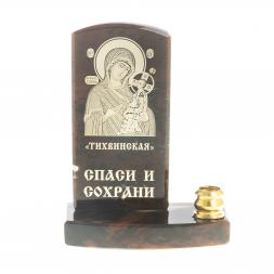 Икона с подсвечником &amp;quot;Тихвинская&amp;quot; камень обсидиан
