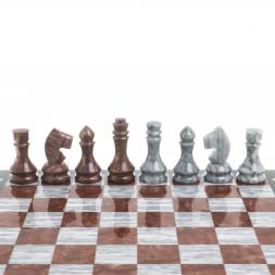 Шахматы из камня &amp;quot;Традиционные&amp;quot; доска 40х40 см серый мрамор лемезит