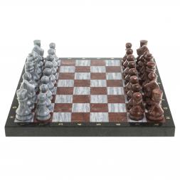 Шахматы из камня &amp;quot;Традиционные&amp;quot; доска 40х40 см серый мрамор лемезит