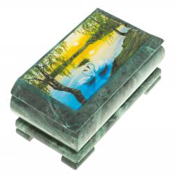 Шкатулка с иллюстрацией &amp;quot;Лебеди на закате&amp;quot; камень змеевик 17,5х9,5х7,5 см