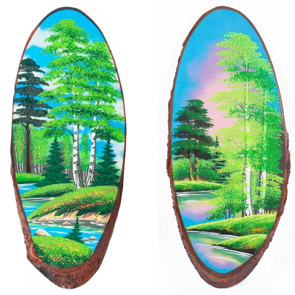 Панно на срезе дерева &amp;quot;Лето&amp;quot; вертикальное 60-65 см каменная крошка 111098