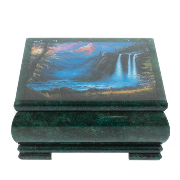 Шкатулка &amp;quot;Водопад&amp;quot; из змеевика 18х18х8 см 128342