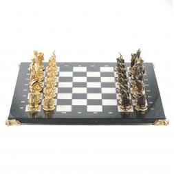 Подарочные шахматы "Деревенские" бронзовые, доска каменная 40х40 см