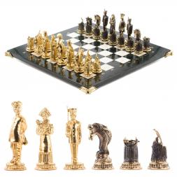 Подарочные шахматы "Деревенские" бронзовые, доска каменная 40х40 см