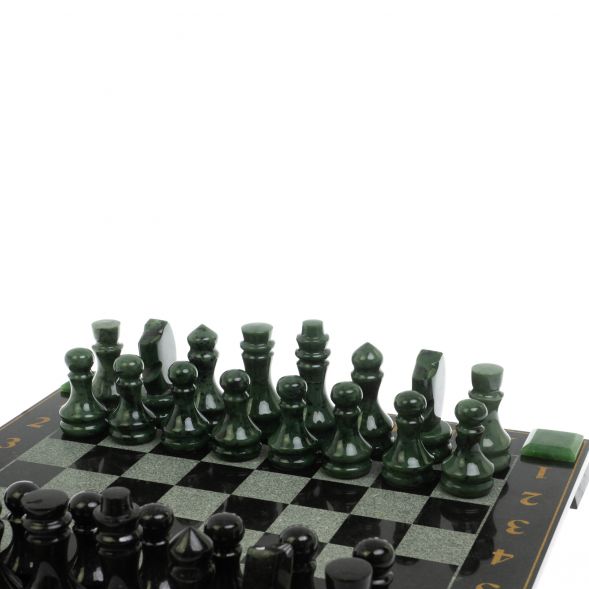 Шахматы с гравировкой &amp;quot;Турнирные&amp;quot; доска 42х42 см нефрит, габбро 129391