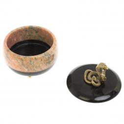 Шкатулка круглая &amp;quot;Кобра&amp;quot; из розового мрамора 10,5х10,5х13,5 см