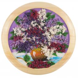 Панно "Сирень" 30х30 см из каменной крошки на сиреневом фоне