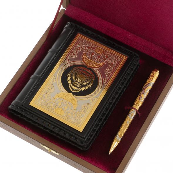 Подарочный набор &amp;quot;Лев&amp;quot; ежедневник А6 и ручка с гравюрой Златоуст 129785